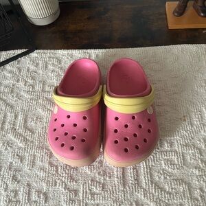 Girls pink and yellow crocs